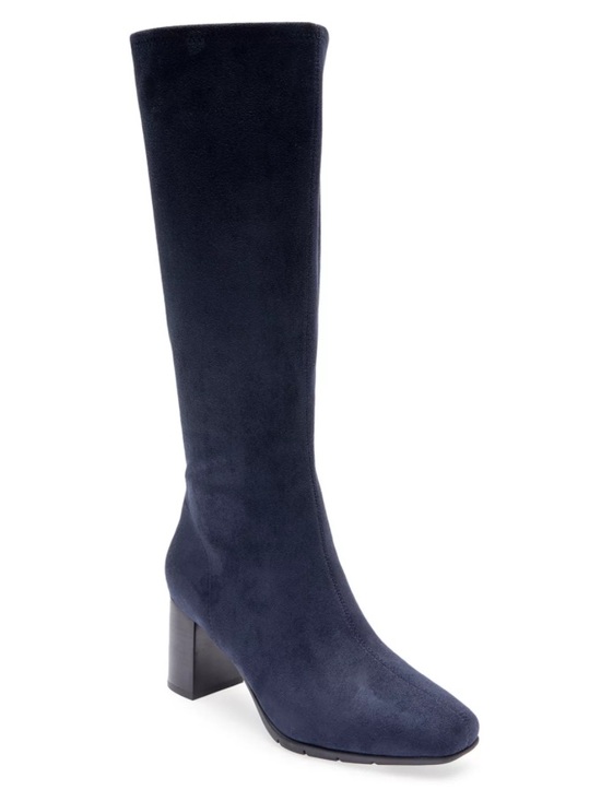 AEROSOLES Shoes - Aerosoles Tall-Shaft Heeled Boots -Micah, Navy Faux Suede, Size 8 Wide, NWT